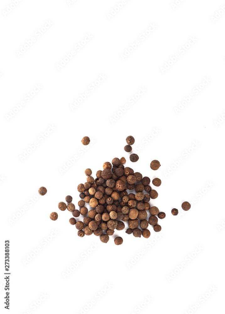 Pepper allspice isolated on white background. Jamaican bell pepper. Top view Pepper allspice isolated on white background. Jamaican bell pepper. Top view