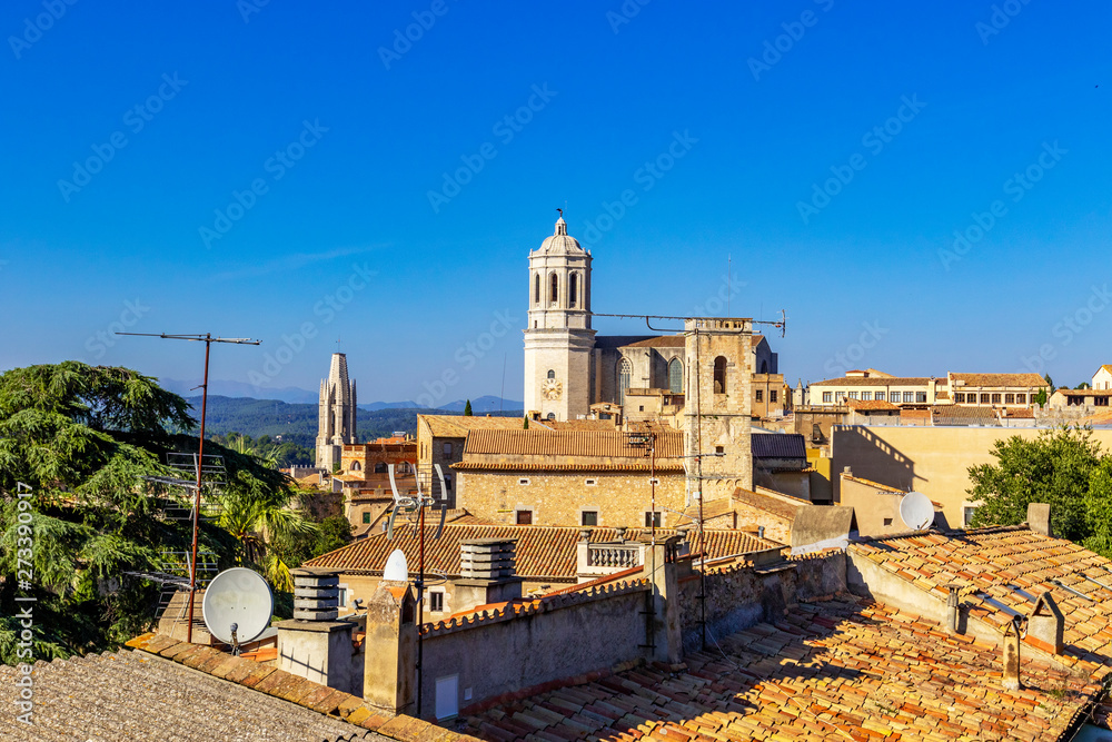 Girona Cathedral, aerial view of Girona city Girona Cathedral, aerial view of Girona city