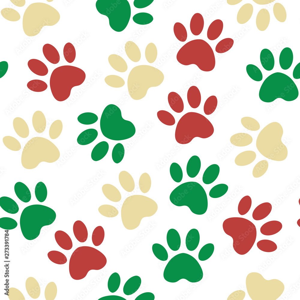 Paw print seamless. Vector illustration animal paw track pattern. backdrop with silhouettes of cat or dog footprint. Paw print seamless. Vector illustration animal paw track pattern. backdrop with silhouettes of cat or dog footprint.