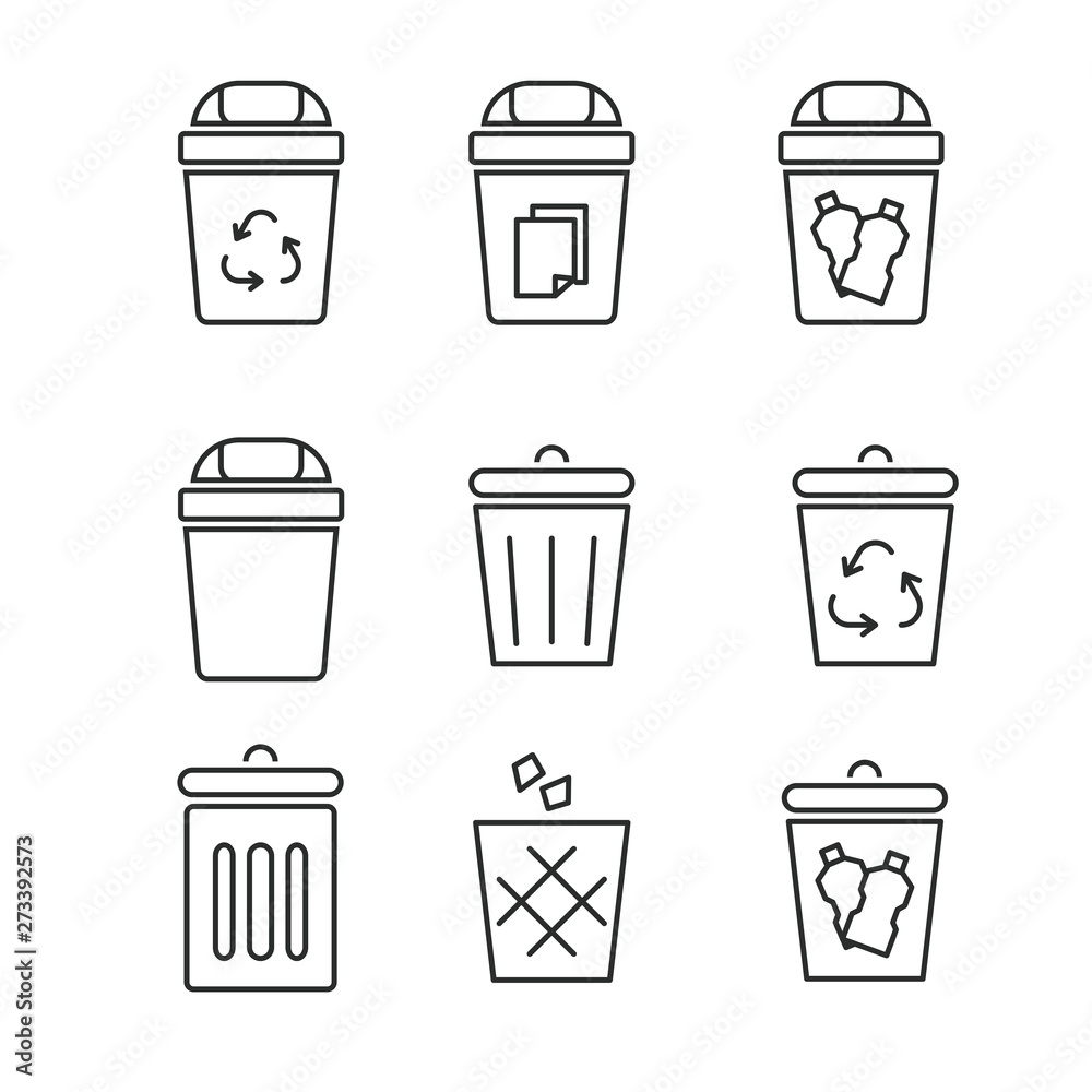 Set of various trash can icon with line design suitable for minimalist ...