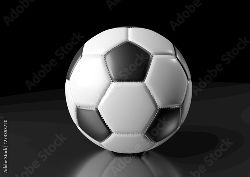 Classic soccer ball isolated on black background. 3d render illustration