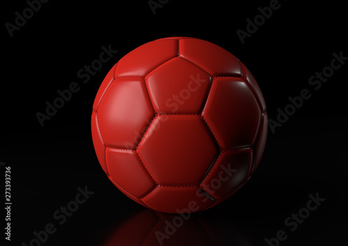 Classic red soccer ball isolated on black background. 3d render illustration