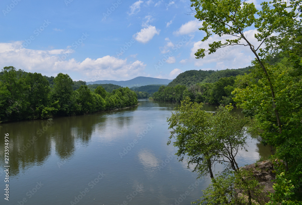 Landscape of the James River and Mountains in Virginia