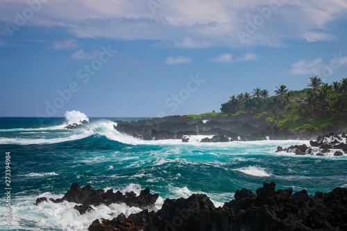 Black Coastline at Waianapanapa State Park, Maui, Hawaii, USA