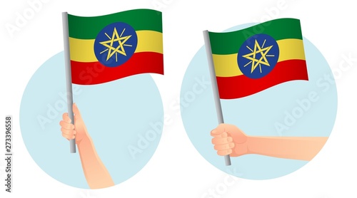 Ethiopia flag in hand icon