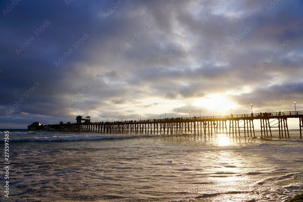 The ocean view, pier bridge playground and sunset