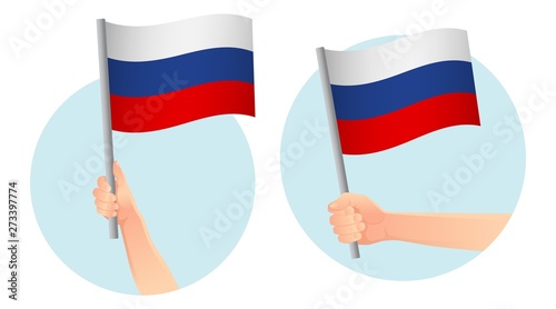 russia flag in hand icon