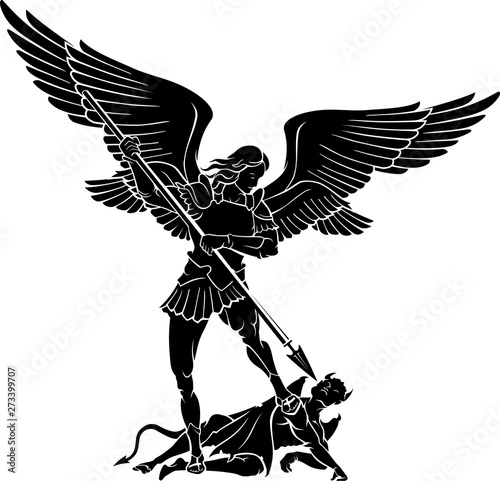 Print op canvas Archangel Michael, Winning Battle with the Devil