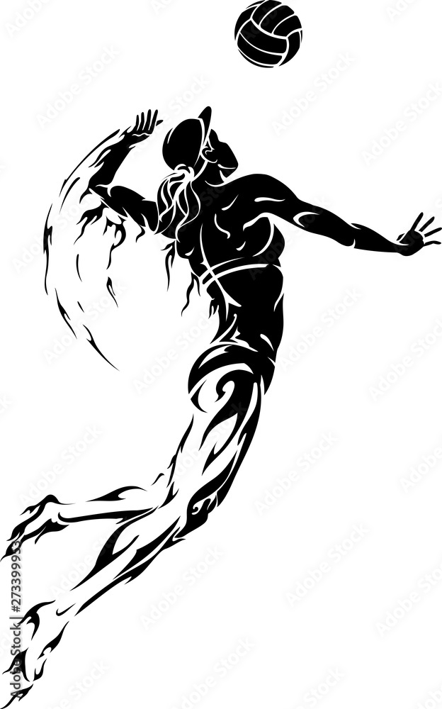 Beach Female Volleyball Player, Abstract Flame Beach Female Volleyball Player, Abstract Flame