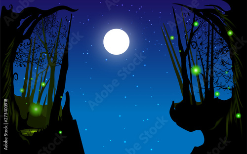 firefly in the jugle in full moon night