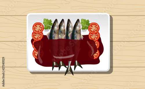 Sardines in tomato sauce on the plate
