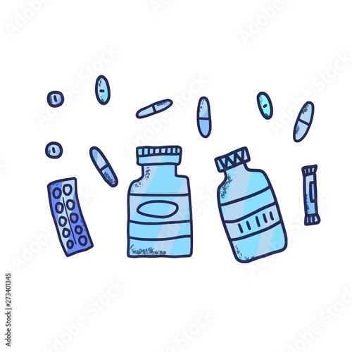 Pills sketch concept isolated. Vector design set