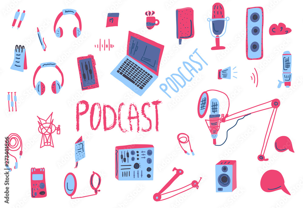Podcast signs with text. Vector elements design. Podcast signs with text. Vector elements design.