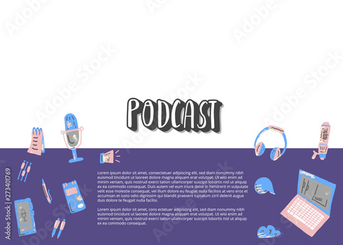 Podcast signs with text. Vector elements design.