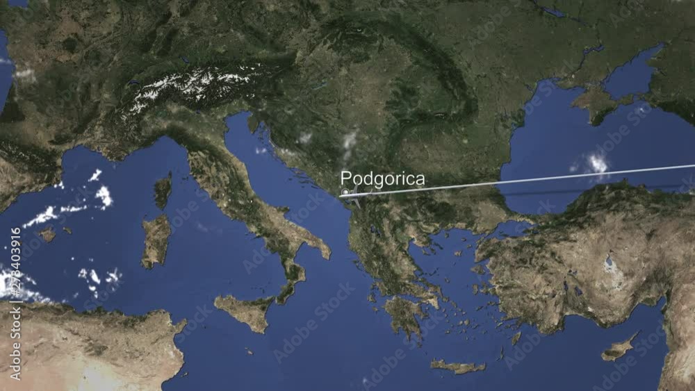 Plane arriving to Podgorica, Montenegro from east, intro 3D animation Plane arriving to Podgorica, Montenegro from east, intro 3D animation
