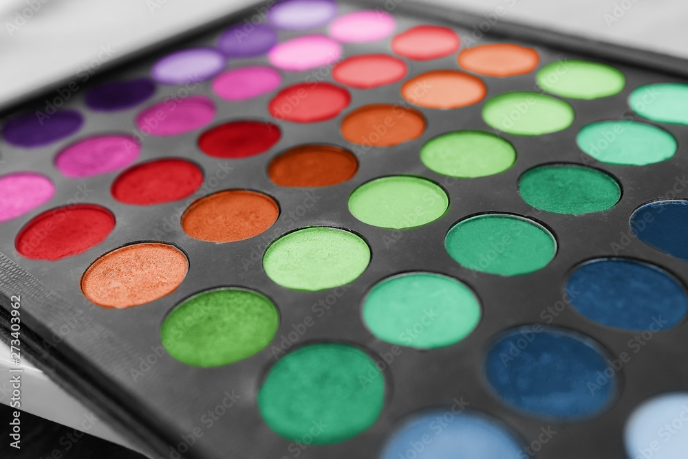 Naklejka premium Makeup eyeshadow palette. Multicolored palette of shadows. Eyeshadow palette with top colors for makeup.