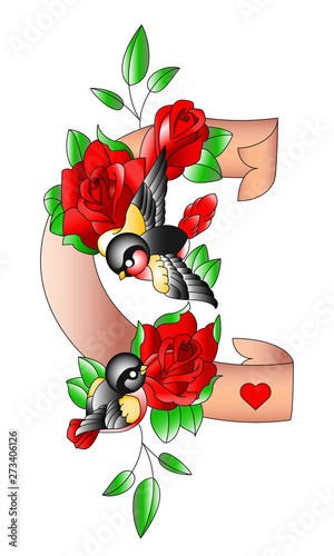 Birds & Flower Tattoo