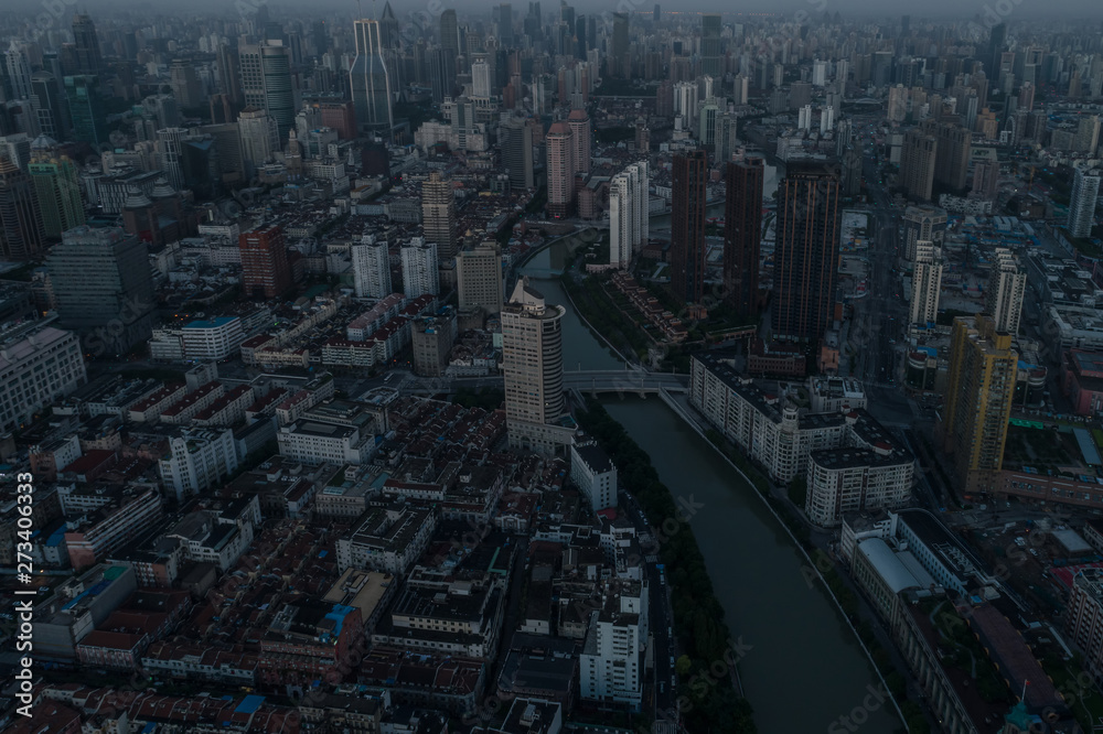aerial view of HuangPu district, Shanghai, at dawn