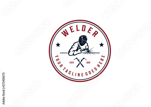 Welding company badge logo design