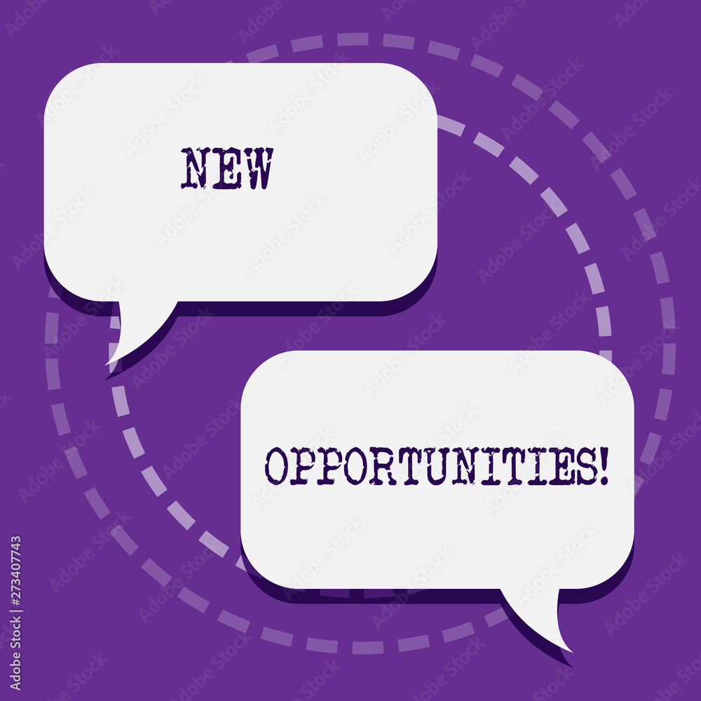 Word writing text New Opportunities. Business photo showcasing exchange views condition favorable for attainment goal Two Blank White Speech Balloon Engaging in Conversation on Pastel Backdrop Word writing text New Opportunities. Business photo showcasing exchange views condition favorable for attainment goal Two Blank White Speech Balloon Engaging in Conversation on Pastel Backdrop