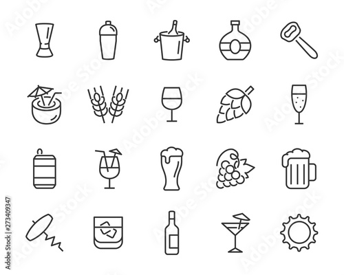 set of alcohol icons, such as wine, champagne, whisky, bar, beer, pub
