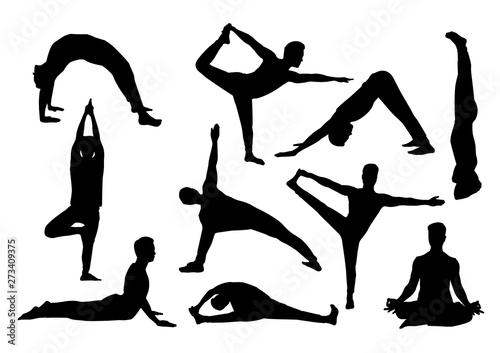isolated silhouette man in yoga posture