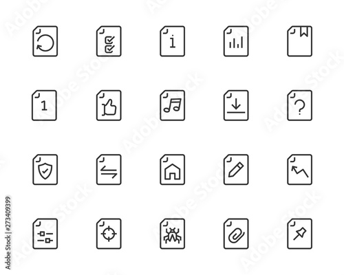 set of document line icons, check, data, file, paper, view