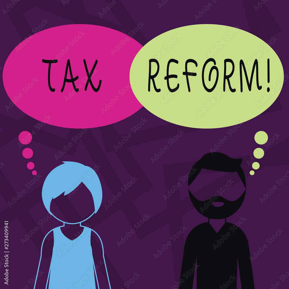 Text sign showing Tax Reform. Business photo showcasing process of changing way taxes are collected by government Bearded Man and Woman Faceless Profile with Blank Colorful Thought Bubble Text sign showing Tax Reform. Business photo showcasing process of changing way taxes are collected by government Bearded Man and Woman Faceless Profile with Blank Colorful Thought Bubble
