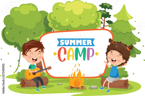 Vector Illustration Of Summer Camp Kids