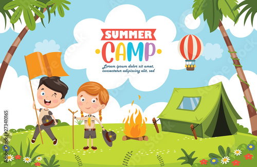 Vector Illustration Of Summer Camp Kids
