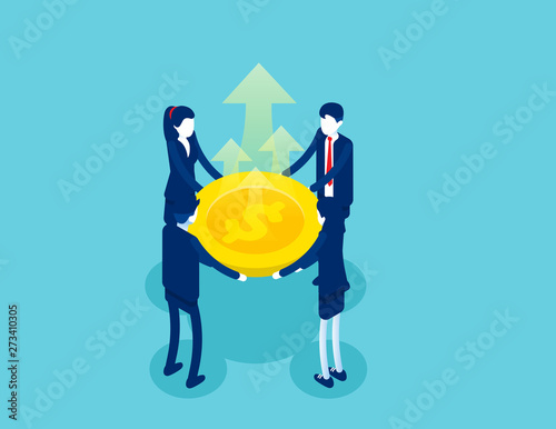 Business company financial growth. Concept isometric business vector illustration, Business finance and economy, Flat isometric cartoon character design.
