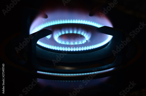 Natural gas burner flame on stove