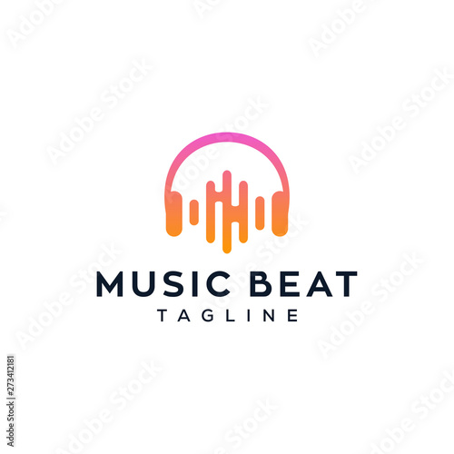 electro music beat / headphone vector logo design