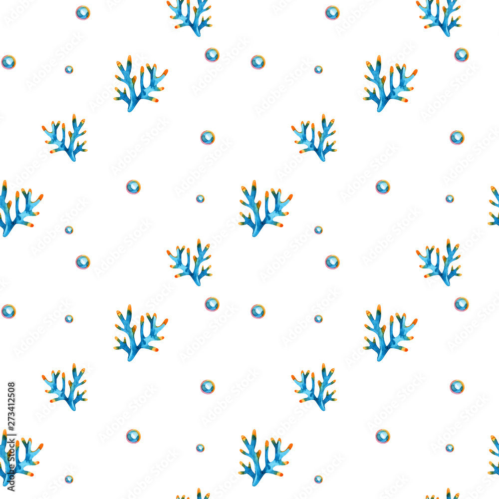 High quality watercolor seamless pattern with underwater life objects. It can be used for wallpaper, background, print, textile design, wrapping paper, cover. High quality watercolor seamless pattern with underwater life objects. It can be used for wallpaper, background, print, textile design, wrapping paper, cover.