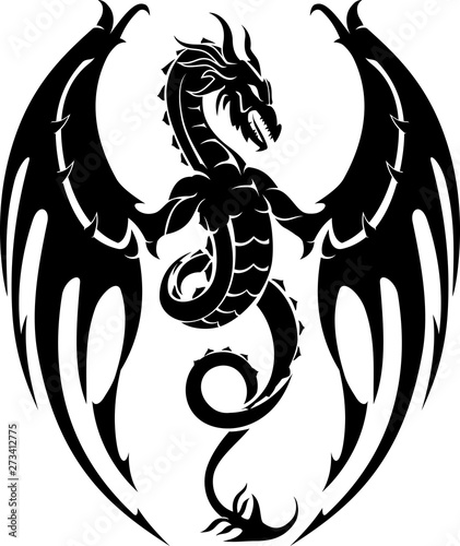 Dragon Crest, Black Ink Isolated Vector