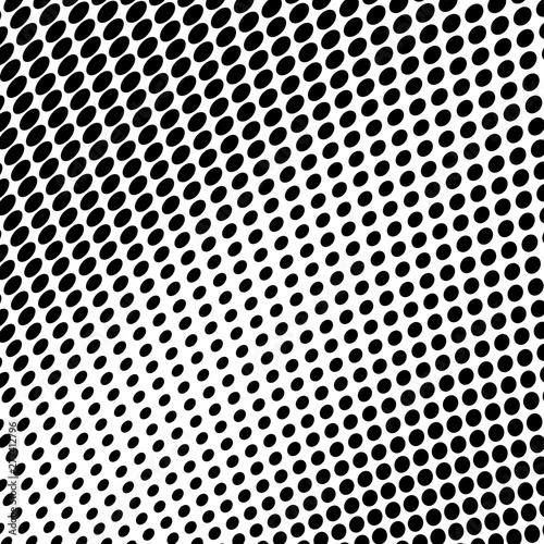 Halftone abstract waves of black dots on white background