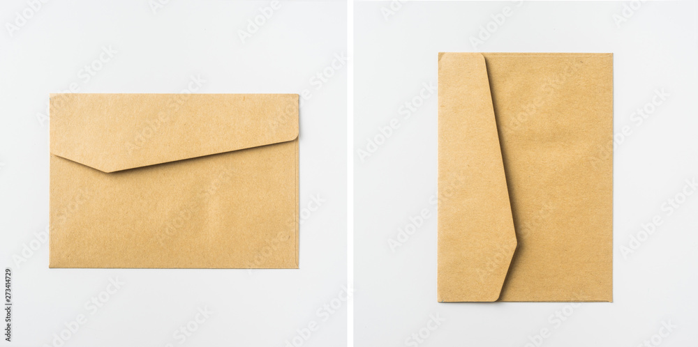 Top view of post envelope on white background Top view of post envelope on white background