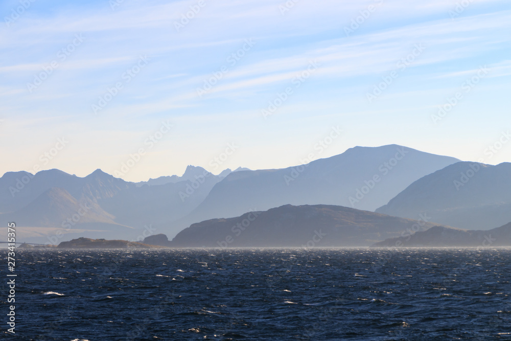 Norwegian fjords with rocky horizon at sunrise Norwegian fjords with rocky horizon at sunrise