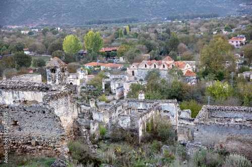 Historical Lycian village of Kayakoy, Fethiye, Mugla, Turkey. Ghost Town Kayaköy, anciently known as Lebessos and Lebessis. photo