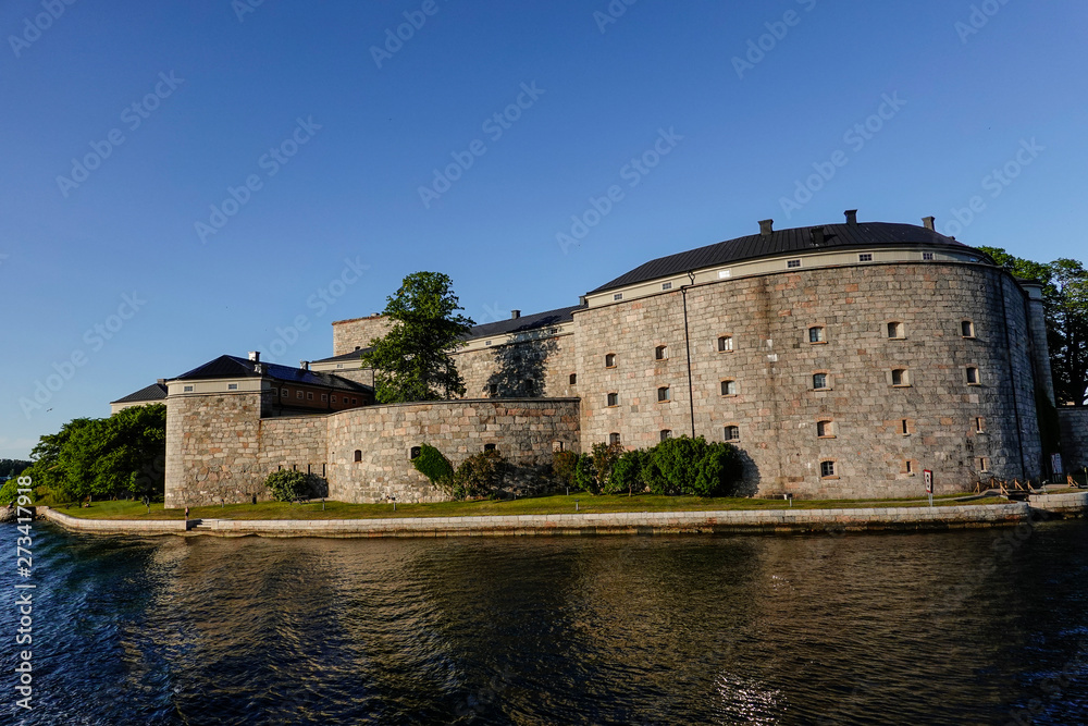Vaxholm, Sweden The 16th-century Vaxholm Fortress, built on an islet to defend Stockholm, in the Stockholm archipelago.