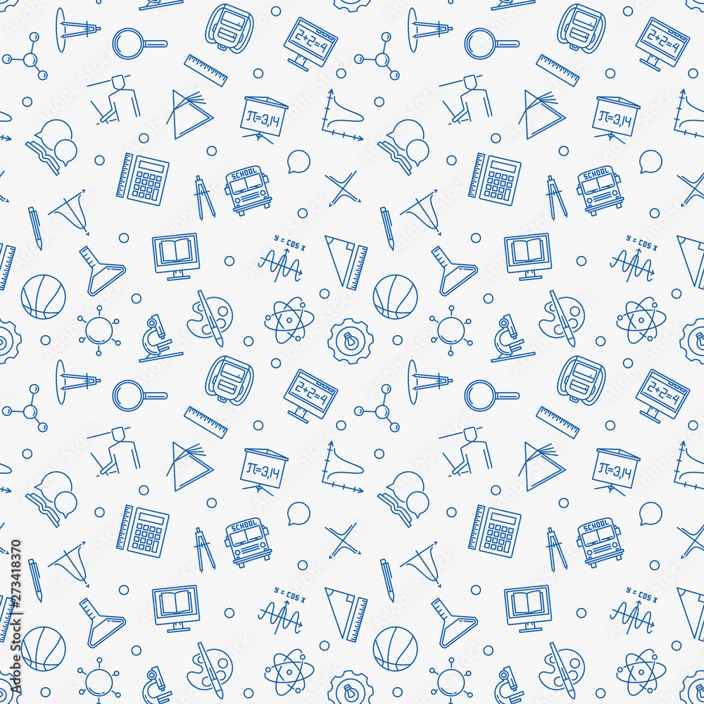 Welcome back to school vector outline minimal seamless pattern or ...