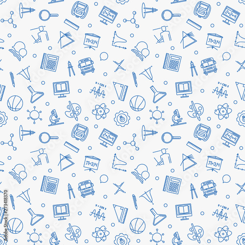 Welcome back to school vector outline minimal seamless pattern or background