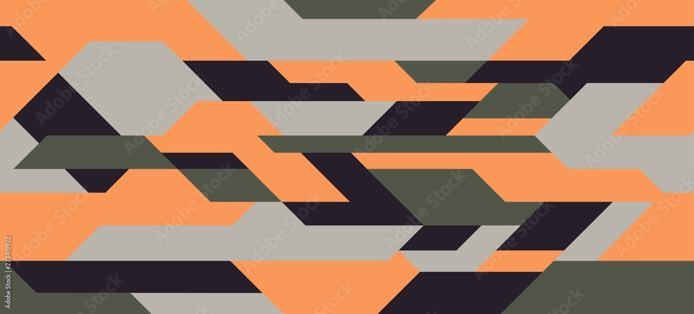 Geometric camouflage pattern. Futuristic Sci Fi mosaic background, seamless texture. Urban clothing style, masking camo repeat print. Vector 