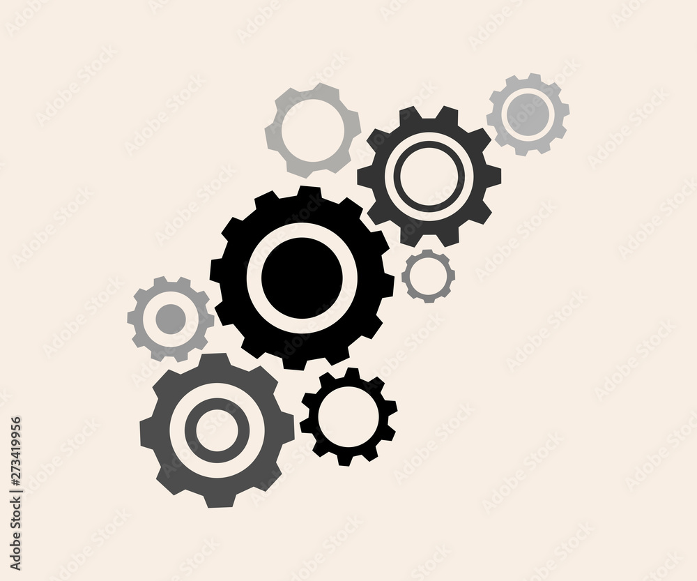 Vector illustration of gears with on the blue background template. Gear vector icon. Web design icon. Gears and cogs symbol. Space for gear text.
