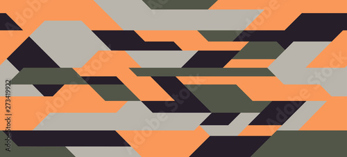 Geometric camouflage pattern. Futuristic Sci Fi mosaic background, seamless texture. Urban clothing style, masking camo repeat print. Vector 