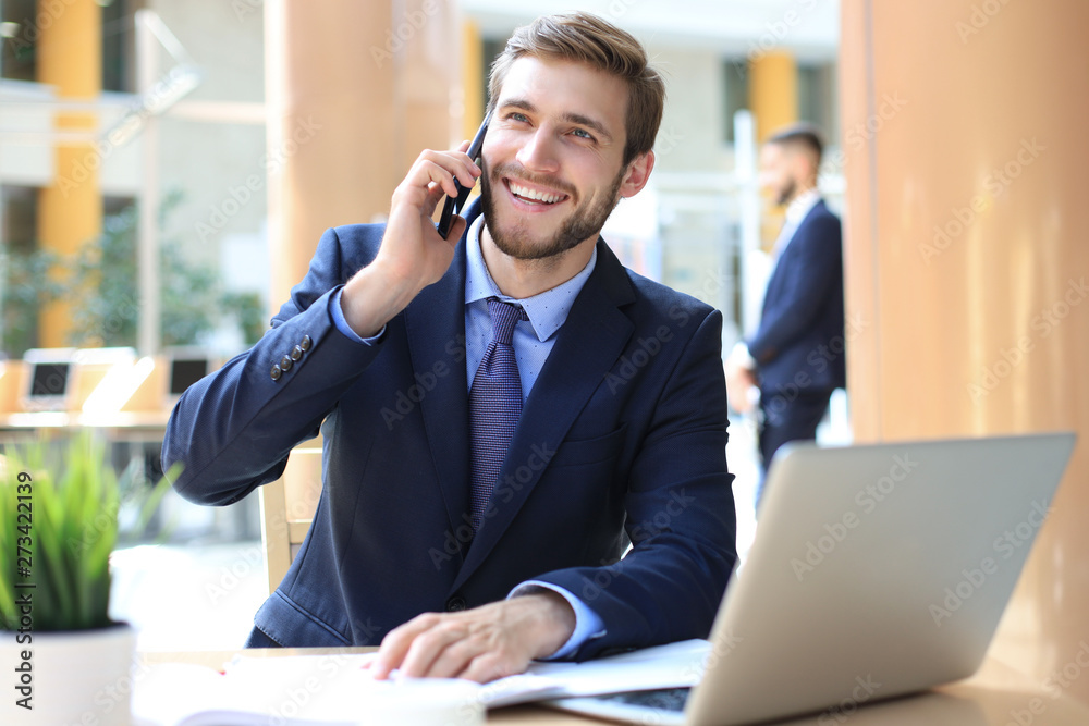 Businessman using his mobile phone in the office. Businessman using his mobile phone in the office.