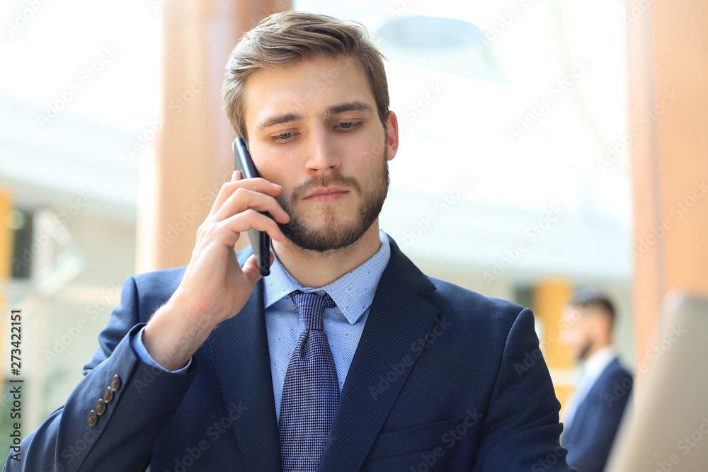 Businessman using his mobile phone in the office. Businessman using his mobile phone in the office.