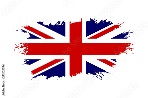 Great Britain flag. Jack UK grunge flag isolated white background. English United Kingdom design. British national symbol England country, patriotism. Graphic sketch brush stroke. Vector illustration