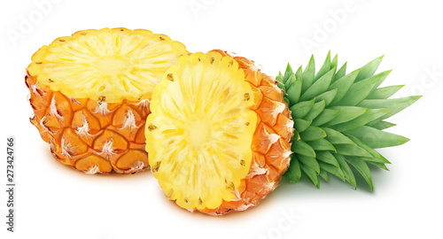 Halved pineapple isolated on a white background.