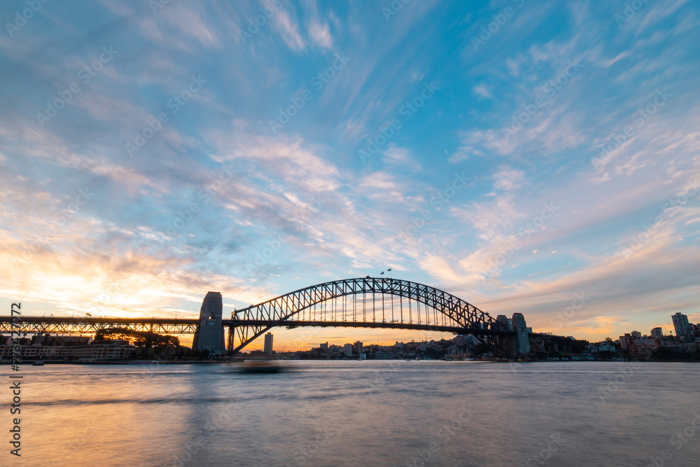 Beautiful sunset sky view of Sydney Harbour Bridge. Beautiful sunset sky view of Sydney Harbour Bridge.